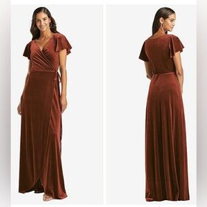 After Six Velvet Flutter Sleeve Maxi Dress in Rust